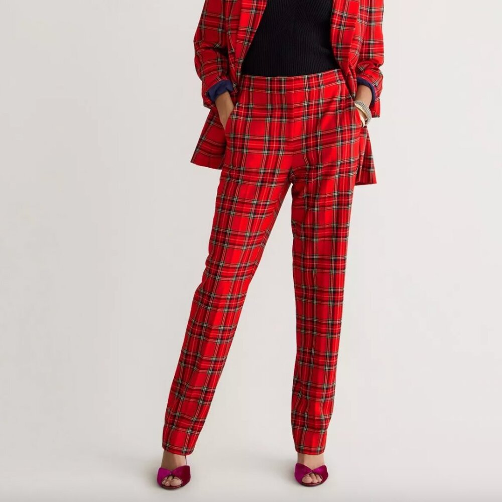 J.Crew Wool-Blend Straight-Leg Kate Pants in Red Tartan Plaid (Size P2)